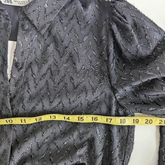 Zara Metallic Tinsel Chevron Balloon Sleeves Button Down Collar Midi Dress sz M - Picture 10 of 16